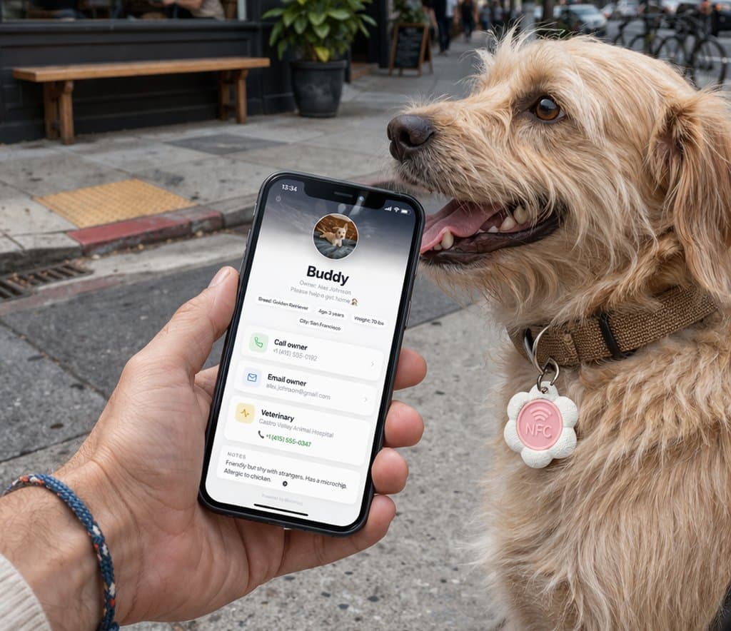 Microchip vet scanner vs smartphone NFC — Bloomtag smart dog tag works with any phone