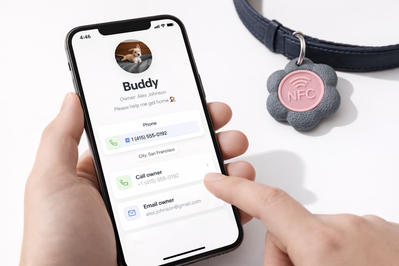 Updating Bloomtag NFC pet tag contact info on phone in seconds — no new tag needed